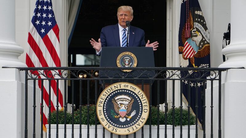 US president Donald Trump speaks about law and order from the South Portico of the White House in Washington, DC on Saturday. Photograph: Mandel Ngan/AFP via Getty