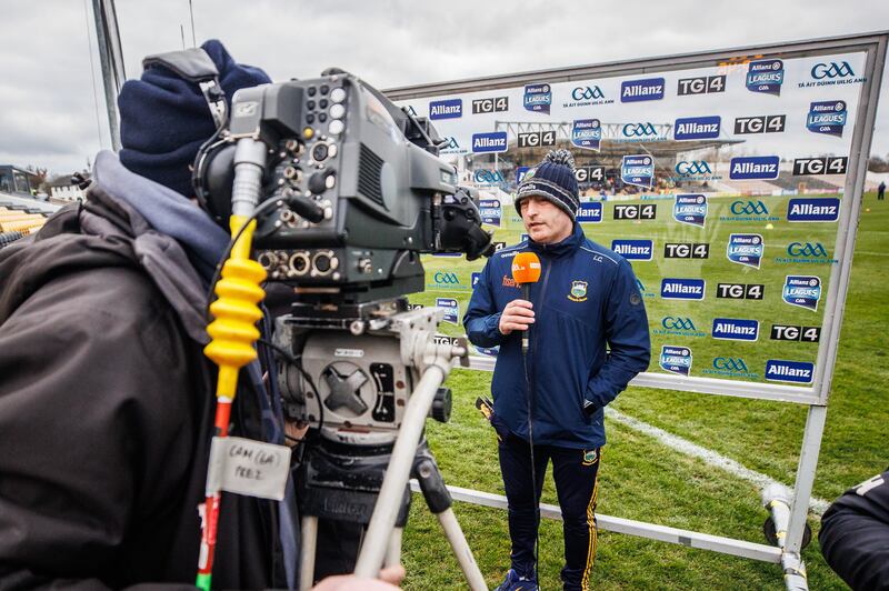 
Cahill speaking to the media before a game against Kilkenny in February 2023. Photograph: James Crombie/Inpho