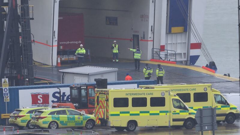 The scene at Rosslare Europort after the migrants  were found  in the back of a truck on ferry sailing from France.  Photograph: Niall Carson/PA Wire