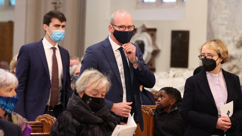 Minister for Foreign Affairs Simon Coveney and Government chief whip Jack Chambers attended the service to mark the centenary of Northern Ireland at St Patrick’s Cathedral in Armagh.  Photograph: Liam McBurney/PA Wire