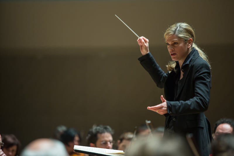 The orchestra is the brainchild of the Canadian conductor Keri-Lynn Wilson, one of whose grandmothers is Ukrainian. Photograph: Stravs Tisu