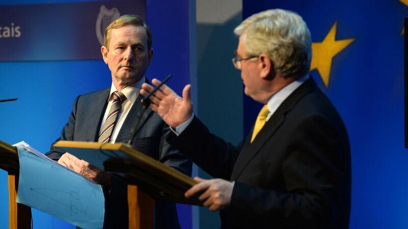 Taoiseach Enda Kenny and Tánaiste Eamon Gilmore pictured at Government Buildings earlier this month. Photograph: Dara Mac Dónaill/The Irish Times