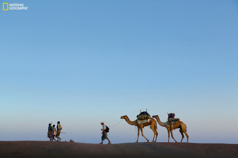 Paul Salopek follows local guides into the Afar Desert in Ethiopia:  He feels most comfortable in rural settings but appreciates the benefits of urban life. Photograph: John Stanmeyer