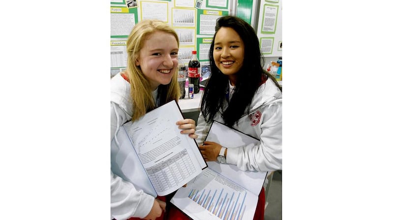 GROUP RUNNER-UP: Mollieanne Gallagher and Leona Chow, Alexandra College, Dublin, who looked at caffeine and digestion INDVIDUAL RUNNER-UP: Hannah Eastwood, Loretto College, Coleraine, Co Derry, with her project on green rust THE WINNER: Richard O'Shea, from Scoil Mhuire Gan Smal, Blarney, Co Cork, with his project: a biomass-fired cooking stove for developing countries. He was named overall individual winner of the 2010 BT Young Scientist and Technology Exhibition. Photographs: Alan Betson