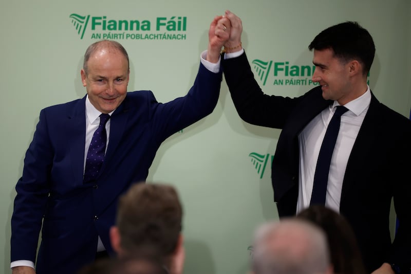 Party leader Micheál Martin and Jack Chambers TD at the Fianna Fáil special ardfheis on Sunday. Photograph: Nick Bradshaw/The Irish Times