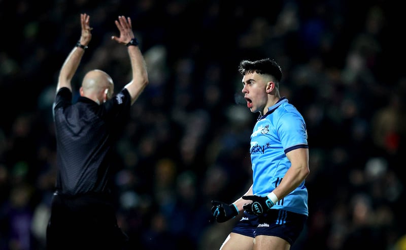 Dublin’s Lorcan O'Dell celebrates a late two-point score. Photograph: Ryan Byrne/Inpho 