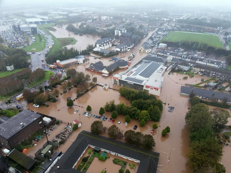 An aerial view of flooding in Midleton, Co Cork after Storm Babet on October 18th. Photograph: Guileen Coast Guard