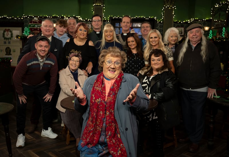 Mrs Brown's Boys Christmas Special: Brendan O'Carroll and the full cast. Photograph: Greame Hunter/BocPIX/BBC