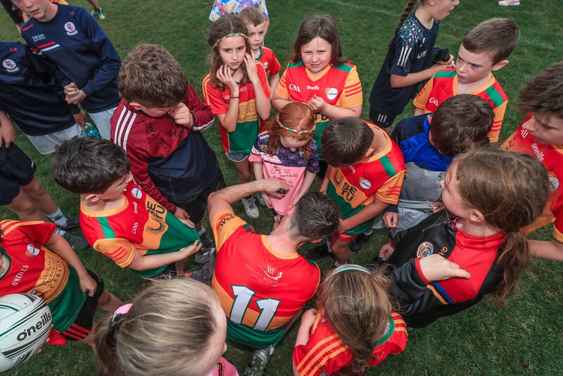 Carlow's Josh Moore with fans after the Tailteann Cup victory over New York at Netwatch Cullen Park. Photograph: Evan Treacy/Inpho 