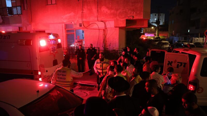 Israeli emergency personnel at the scene of attack in city of Bnei Brak, near Tel Aviv, Israel. Photograph: Abir Sultan