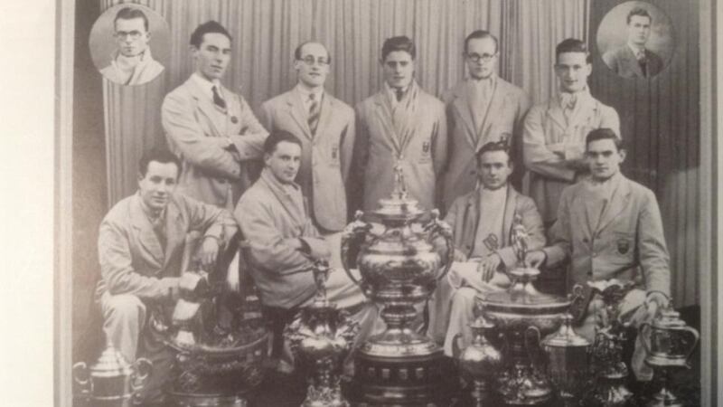 UCD, the senior eights’ Champions of Ireland in 1939. Ciarán J Gannon is second from the left in the back row.