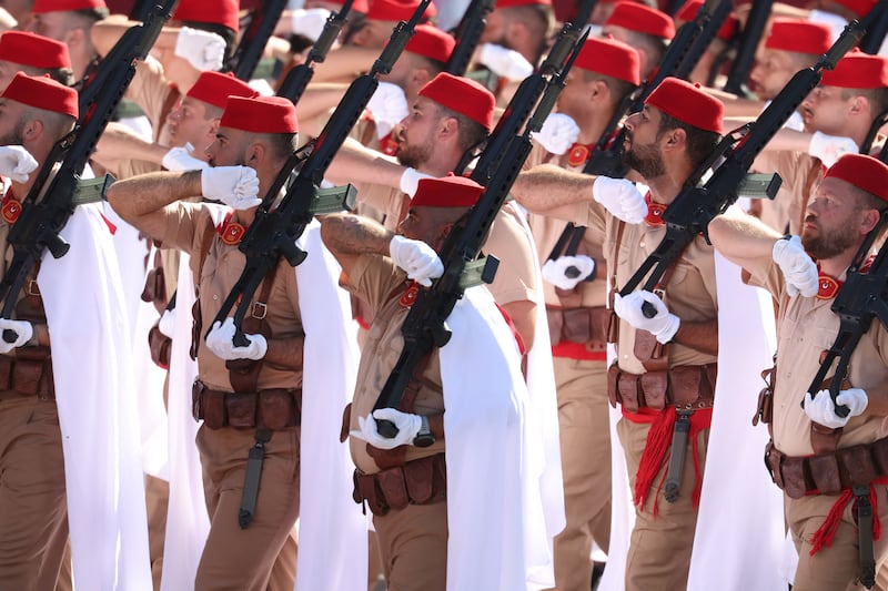 Members of Melilla's Spanish troops take part in the Spanish National Day military parade in Madrid. Photograph: Pierre-Philippe Marcou/Getty Images