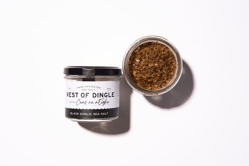 A savoury, umami-rich black garlic sea salt made by hand in Dingle