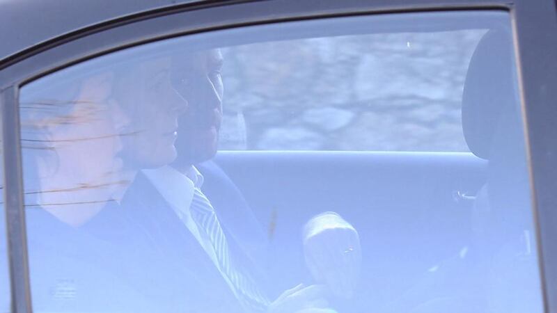 Hazel Waters (C) pictured leaving Dunlaoghaire Garda station on Saturday morning. Photograph: Collins Courts