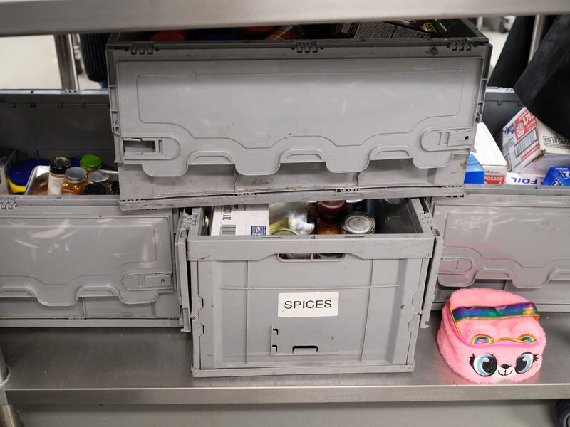 Boxes of supplies used by Lizzo’s tour chefs in Palm Desert, California. Good organisation is essential to a successful touring catering operation. Photograph: Michelle Groskopf/the New York Times