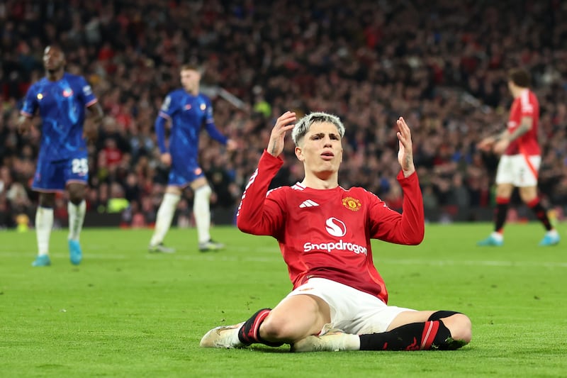 Alejandro Garnacho of Manchester United reacts to a missed chance. Photograph: Carl Recine/Getty