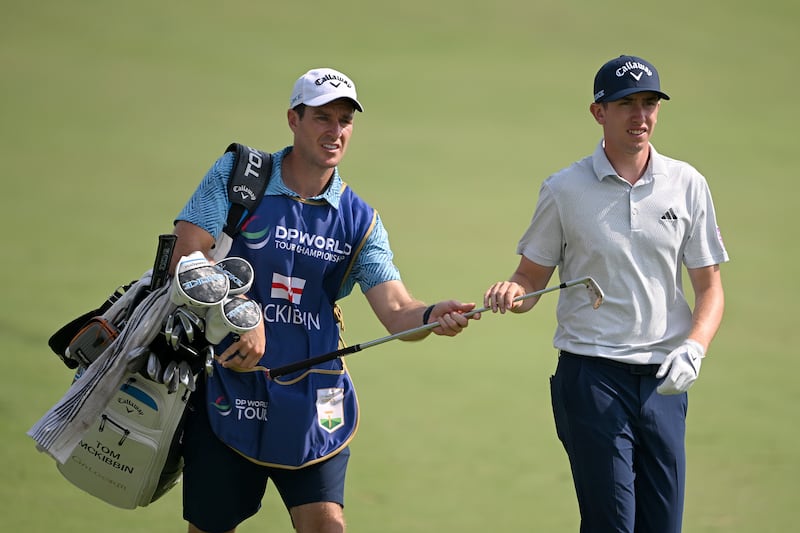 Tom McKibbin shot a 71 on the opening day of the DP World Tour Championship 2024 in Dubai, UAE. Photograph: Ross Kinnaird/Getty Images