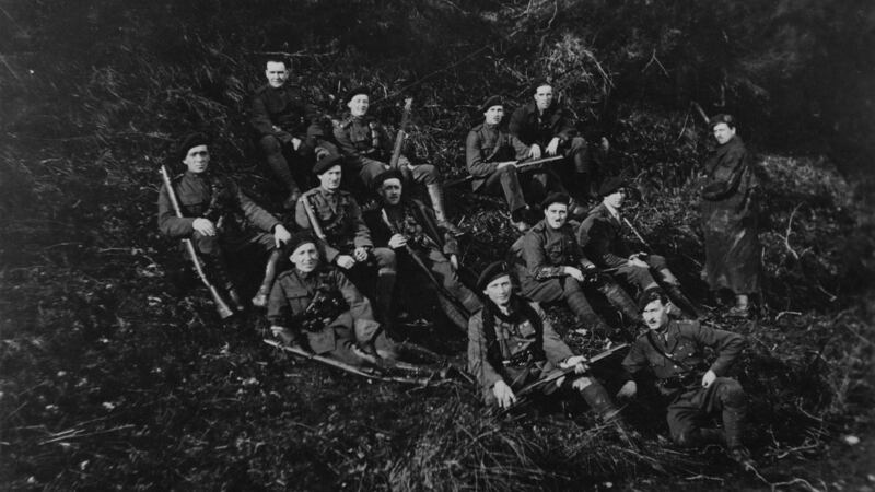 Men, possibly of the Royal Irish Constabulary, resting in the hills of Tipperary during the Irish War of Independence, 1921. From the AE Bell Collection. Photograph: Hulton Archive/Getty Images