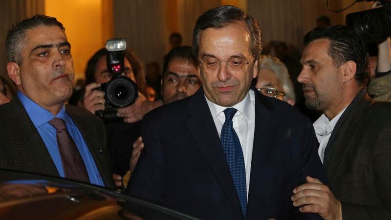 Outgoing Greek prime minister Antonis Samaras. He said he respected the decision of the Greek electorate after official projections showed voters rejecting his conservative New Democracy party in favour of the leftist Syriza. Photograph: Panayiotis Tzamaros