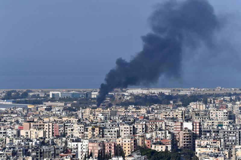 Smoke billows after an Israeli air strike on Dahieh, a southern suburb of Beirut on Wednesday. Photograph: Str/EPA