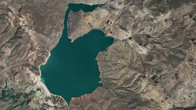 A satellite image of a dam site in Turkey constructed between 1995 and 2001. Photograph: Silvis Lab/University of Wisconsin-Madison/The New York Times