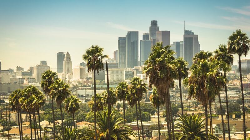 Aerial view of the business district in downtown  Los Angeles in the background from the Lincoln Heights neighborhood. Photograph: iStock