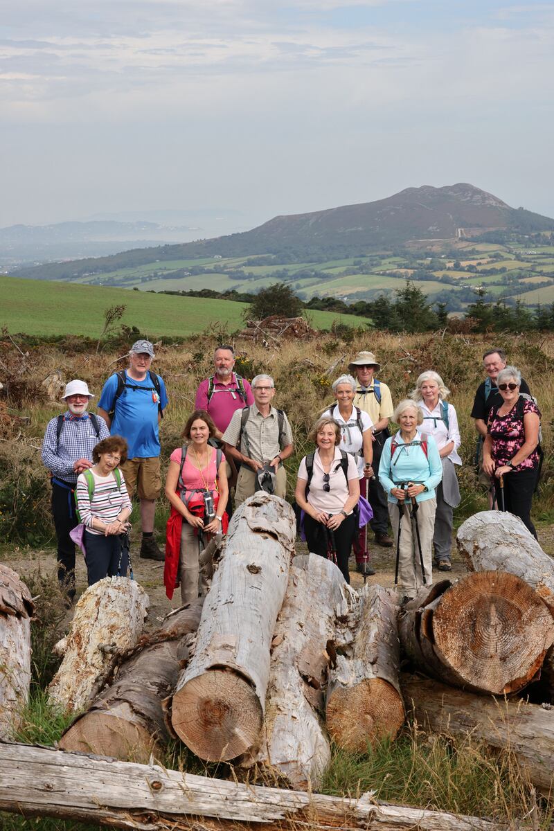 Members of the Trekkers Mountaineering Club on a looped walk on Down’s Hill, Glen Of The Downs, Co Wicklow. Photograph: Dara MacDónaill/The Irish Times