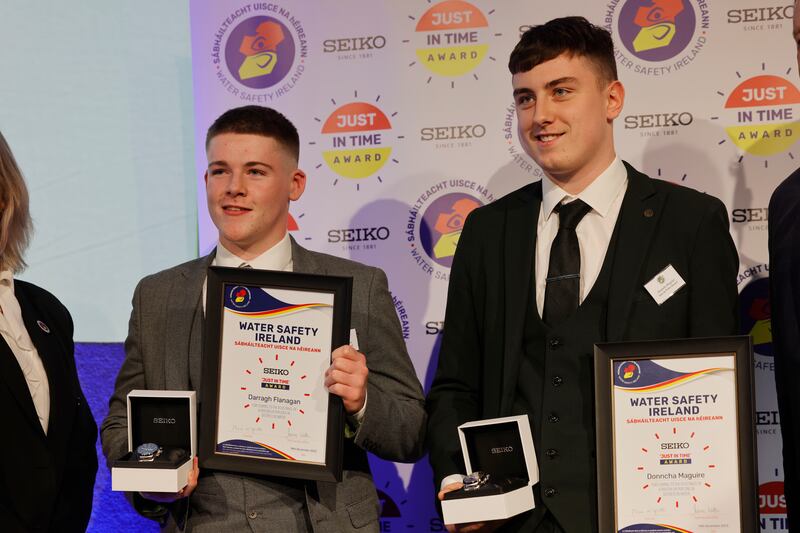 Darragh Flanagan and Donncha Maguire from Donegal were awarded for rescuing a man from the water at Bundoran Beach. Photograph: Alan Betson/The Irish Times