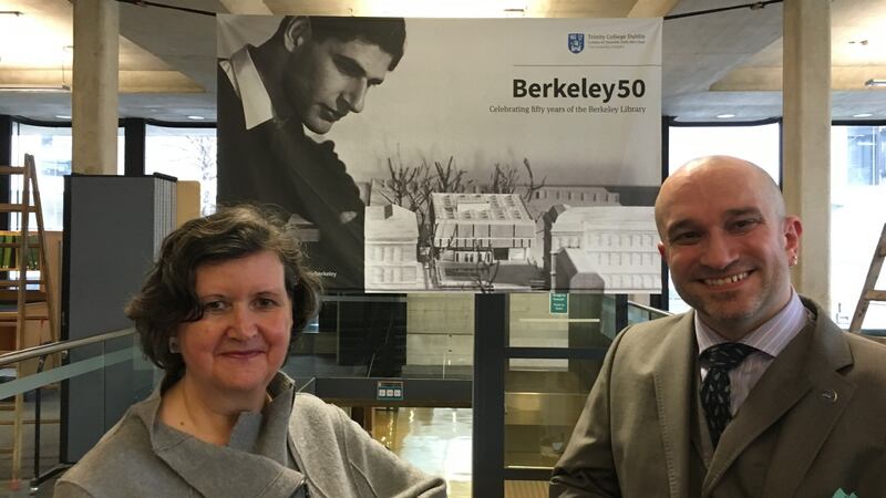 TCD Librarian and College Archivist Helen Shenton with Berkeley Library staff colleague Greg Sheaf. Photograph: Peter Murtagh