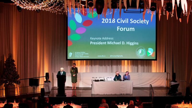 Speaking at the Mansion House in Dublin, President Higgins  said achieving the Sustainable Development Goals within the context of the Paris Climate Agreement will be “profoundly difficult” without a “radical change to the manner in which we produce, consume and live”.  Photograph: Tom Honan for The Irish Times