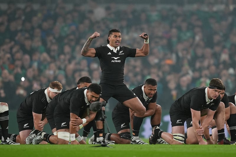 Rieko Ioane leads the haka ahead of the game. Photograph: Niall Carson/PA Wire
