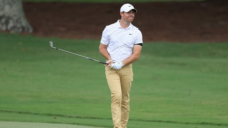 Rory McIlroy  reacts after playing his second shot on the 10th hole during the final round of the World Golf Championship-FedEx St Jude Invitational at TPC Southwind in Memphis, Tennessee. Photograph: Andy Lyons/Getty Images