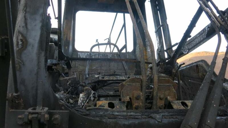 Heavy plant destroyed by fire at Lagan Asphalt quarry, in Comber, Co Down.