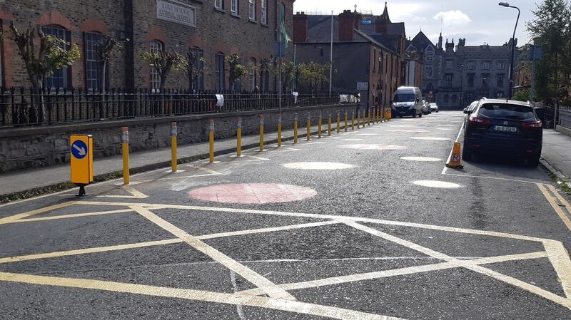 Pencil-like bollards close to the school gates of St Peter’s  in Phibsborough: it  is among the 92 schools to have signed up to the scheme