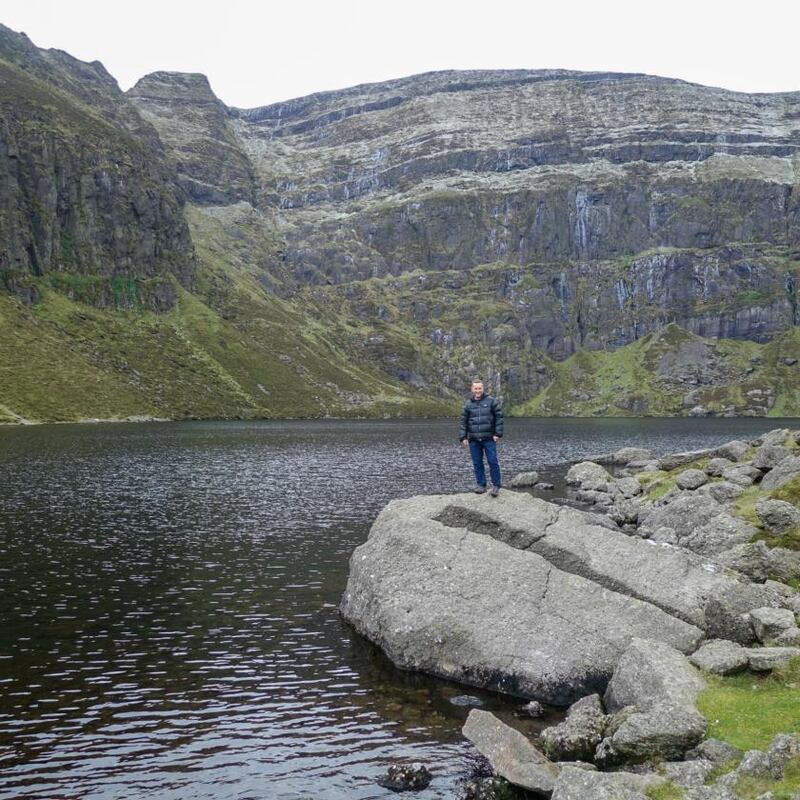 Fionn Davenport at the majestic Coumshingaun Horseshoe hiking route