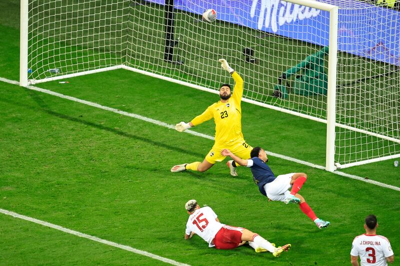 France midfielder Warren Zaire-Emery scores his side's third goal against Gibraltar. Photograph: Valery Hache/AFP via Getty Images