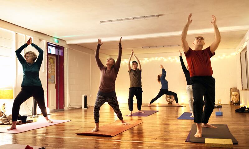 Yoga: Aisling Battersby's class in Salthill Handball Club, west Galway. Photograph: Joe O'Shaughnessy