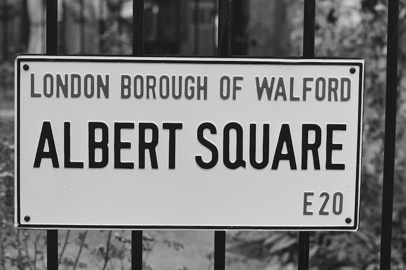 'Albert Square, London Borough of Walford': The sign for the fictional square and borough in the BBC soap opera EastEnders4. Photograph: Daily Express/Hulton Archive/Getty Images