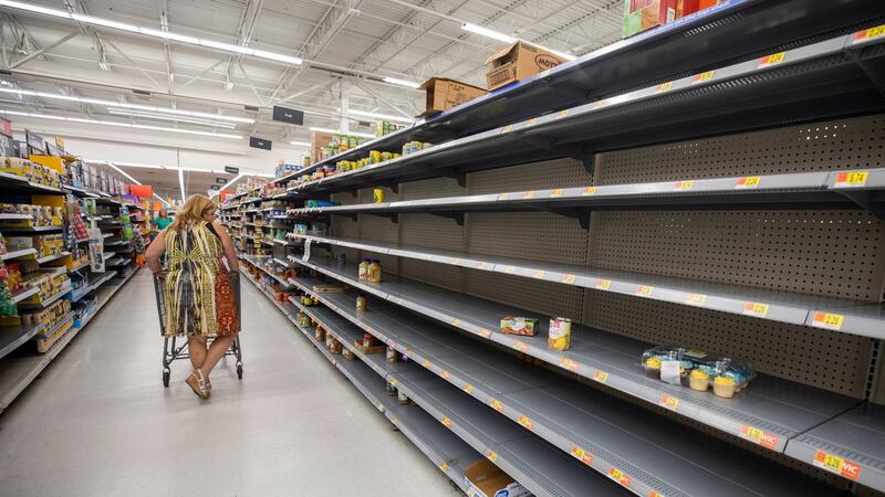 Empty shelves at a Walmart shop  on Merritt Island, Florida on Saturday. Floridians are stocking up on supplies in preparation for Hurricane Dorian. Photograph: EPA