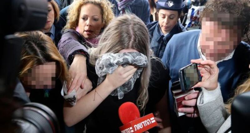 The woman arriving at Famagusta district court for sentencing in 2019. Photograph: Petros Karadjias/AP