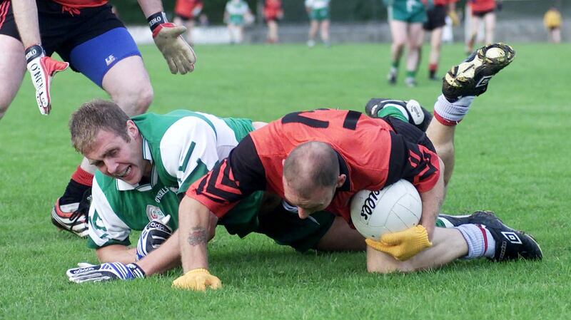 Adrian Donohoe in green and white,  playing for St Pat’s in 2001. Photograph: Tom Conachy