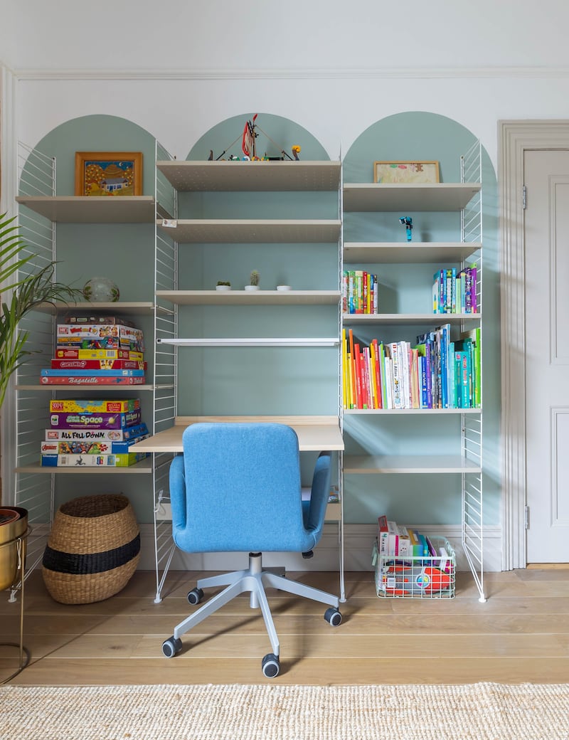 Arches in Mid Peridot by Dulux, frame a String furniture desk