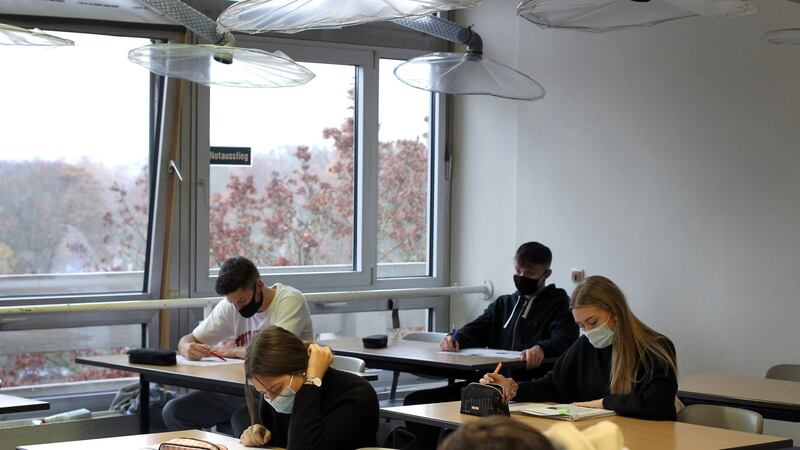 A ventilation system installed in a classroom is pictured at the IGS school in Mainz, western Germany. Photograph: Daniel Roland/AFP Getty Images