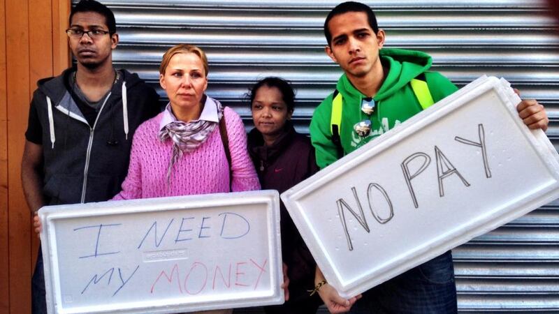 Staff protesting outside the Paris Bakery on Dublin’s Moore Street this morning. Photograph: Elaine Edwards