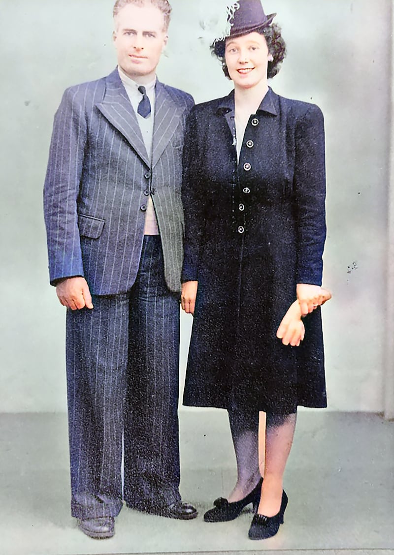 A photo provided by Fergus Sweeney shows Maureen Flavin Sweeney with her husband, Ted Sweeney, on their wedding day in 1946. Photograph: Fergus Sweeney/The New York Times