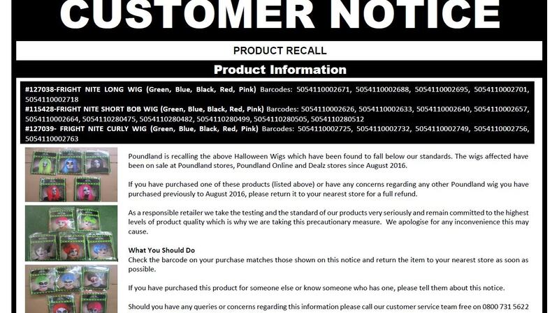 In a statement issued on Thursday the store said that the wigs have been on sale since August 2016 across the UK and Republic of Ireland.