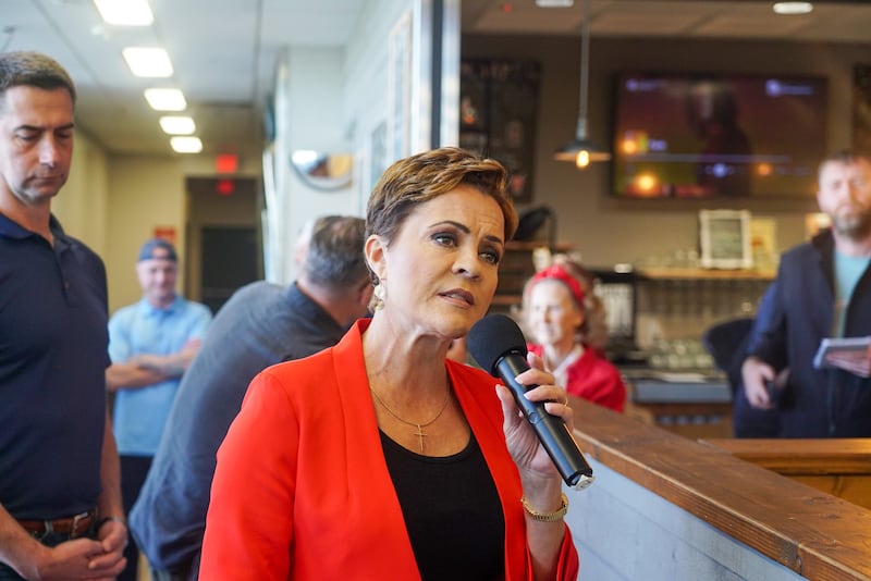 Kari Lake, a Republican candidate for the United States Senate in Arizona, speaks at an event in Phoenix. Photograph: Enda O'Dowd