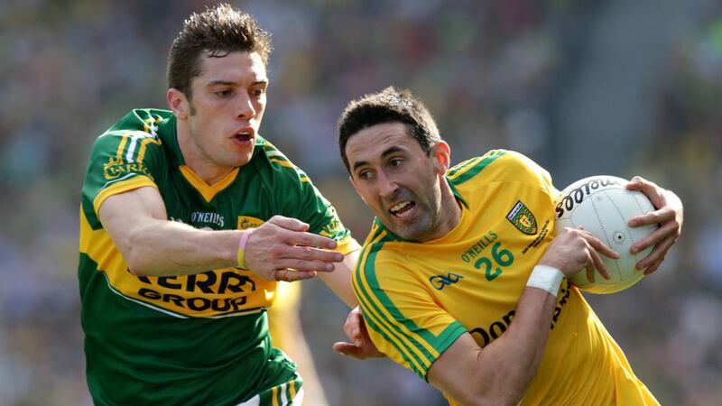 Donegal’s Rory Kavanagh in possession with David Moran of Kerry in the 2014 All Ireland Senior Championship Football Final in Croke Park. Photograph: Morgan Treacy/Inpho