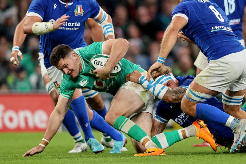 Jacob Stockdale worked hard against Italy. Photograph: Ben Brady/Inpho