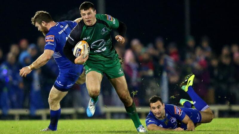 Connacht’s Robbie Henshaw gets past Gordon D’Arcy and Dave Kearney (right) of Leinster at the Sportsground. Photograph: James Crombie/Inpho